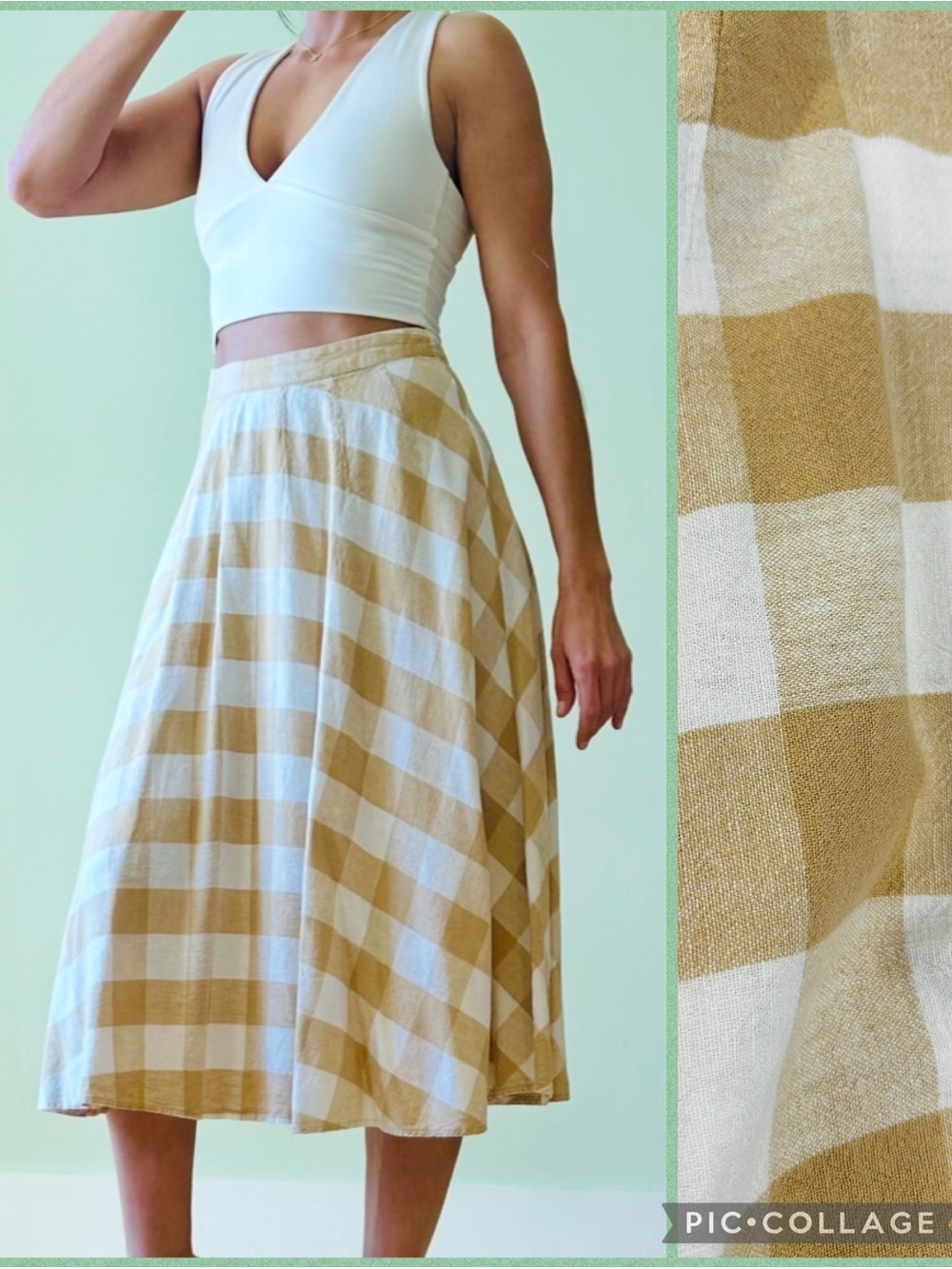 Who What Wear Beige & White Gingham Buffalo Plaid Midi Skirt - Picture 1 of 7